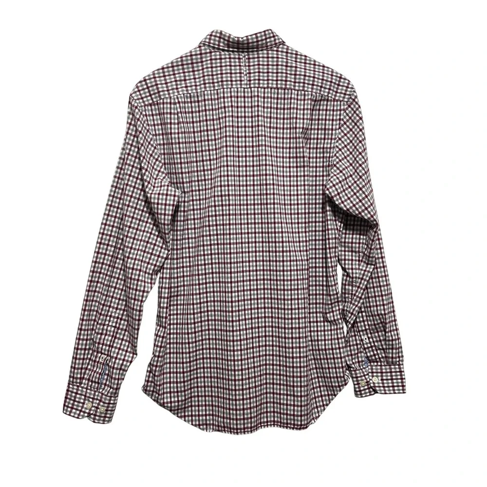 Banana Republic Mens Preppy Academia‎ Button Shirt M Maroon Gray Gingham Slim